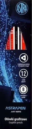 Ołówek grafitowy z gumką B (12szt) ASTRA