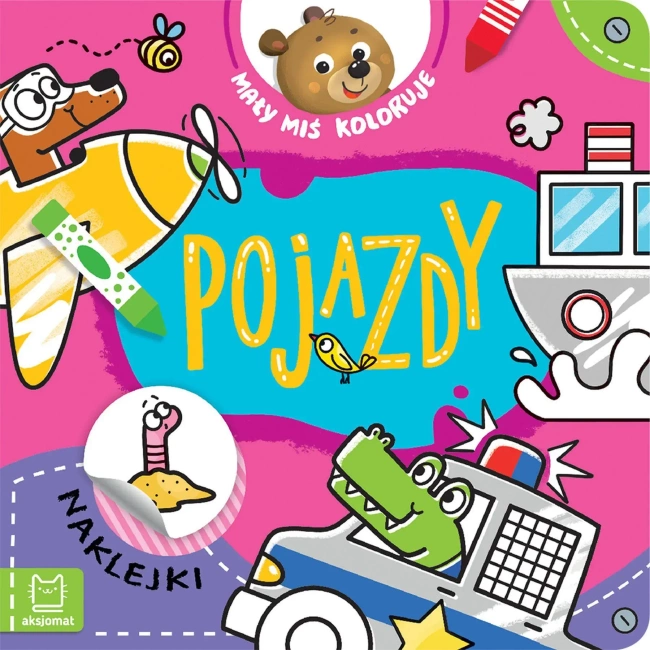 Mały miś koloruje. Pojazdy