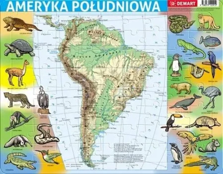 Puzzle ramkowe. Ameryka Południowa. Mapa fizyczna