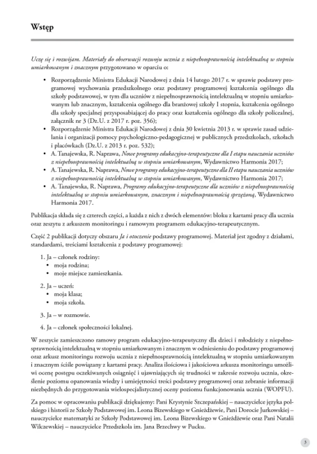 Uczę się i rozwijam arkusz monitoringu część 2 materiały do obserwacji rozwoju ucznia z niepełnosprawnością intelektualną w stopniu umiarkowanym i znacznym
