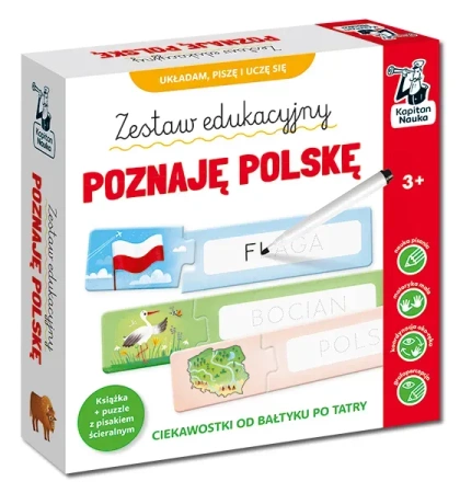 Zestaw edukacyjny. Poznaję Polskę. Książka + puzzle do pisania. Kapitan Nauka