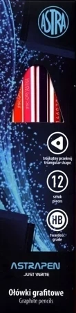 Ołówek grafitowy czarne drewno z gum.(12szt) ASTRA