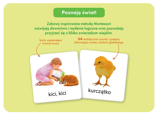 Montessori. Karty obrazkowe Zwierzęta na wsi (1-3 lata). Kapitan Nauka
