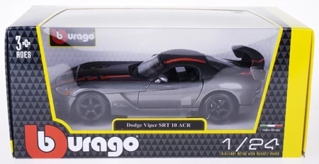 BBURAGO MODEL DODGE VIPER SRT 10 ACR GREY WITH RED STRIPE 1:24