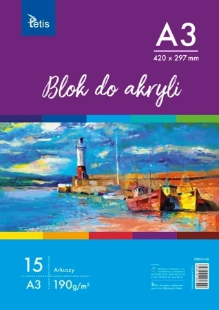 Blok A3 do akryli 190 g/m2 Tetis 15 arkuszy