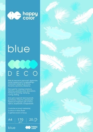 Blok Happy Color Deco Blue A4 5 kolorów 20 arkuszy 170g, tonacja niebieska 170g