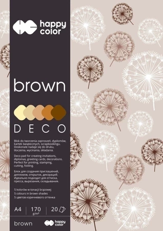 Blok Happy Color Deco Brown A4 5 kolorów 20 arkuszy 170g, tonacja brązowa