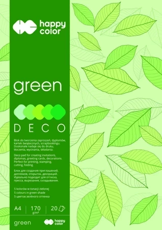 Blok Happy Color Deco Green A4 5 kolorów 20 arkuszy, 170g, tonacja zielona