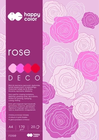 Blok Happy Color Deco Rose A4 4 kolorów 20 arkuszy, 170g, tonacja różowo-czerwona