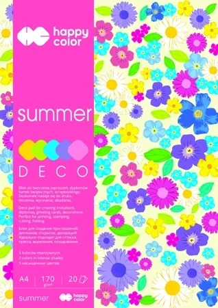 Blok Happy Color Deco Summer A4 5 kolorów 20 arkuszy 170g letni