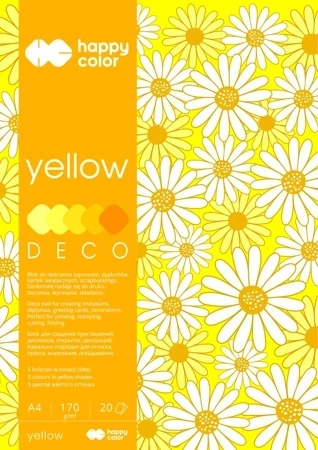 Blok Happy Color Deco Yellow A4 5 kolorów 20 arkuszy 170g, tonacja żółta