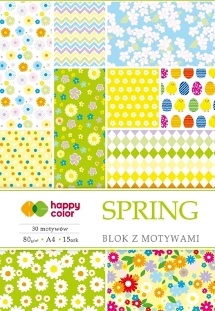 Blok Happy Color z motywami spring A4 15 arkuszy 80g/m2, 30 motywów