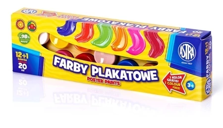 Farby plakatowe Astra 13 kolorów 20 ml 12 1 kolor gratis