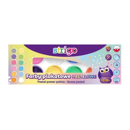 Farby plakatowe pastelowe 20ml 8 kolorów STRIGO