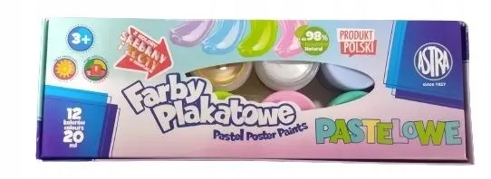 Farby plakatowe pastelowe Astra 12 kolorów