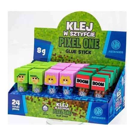 Klej w sztyfcie 8g z nakładkami 3D Pixel (24szt)