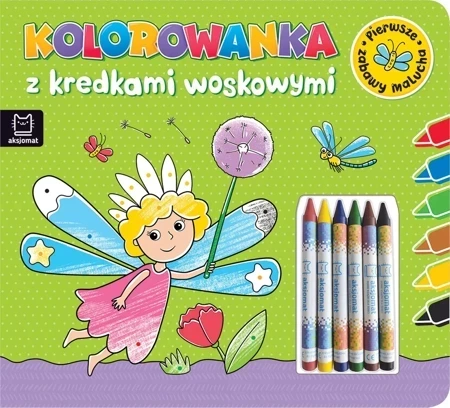 Kolorowanka z kredkami woskowymi. Pierwsze zabawy malucha. Książeczka zielona