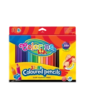 Kredki ołówkowe trójkątne jumbo Colorino Kids 17,5 cm 18 kolorów + temperówka