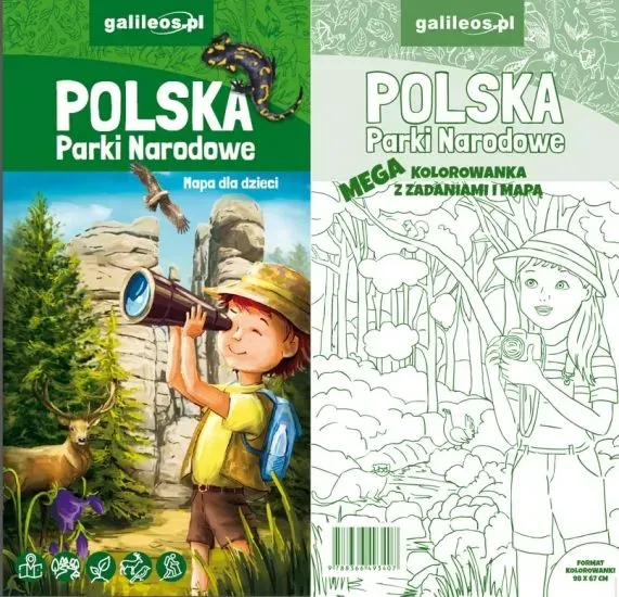 Mapa dla dzieci.Polska. Parki Narodowe. Mega kolorowanka z zadaniami i mapą, 1:1 000 000