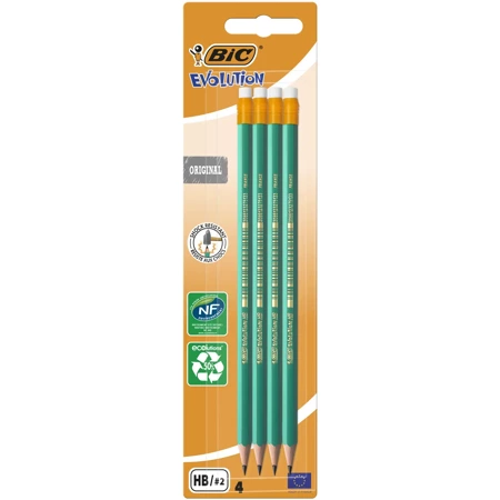 Ołówek HB z gumką Evolution Original 655 BIC Blister 4szt