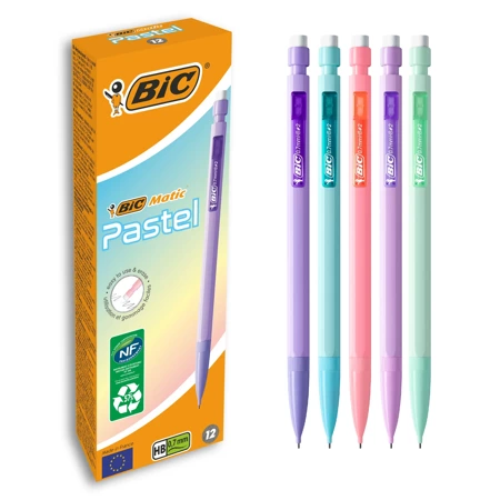 Paczka Ołówek automatyczny HB z gumką  0.7mm BIC Matic Pastel 12szt