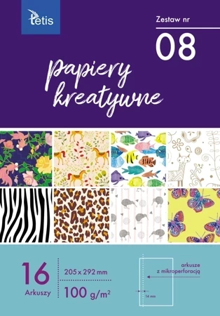 Papiery kreatywne Zestaw 8 100g/m2 16 ark.