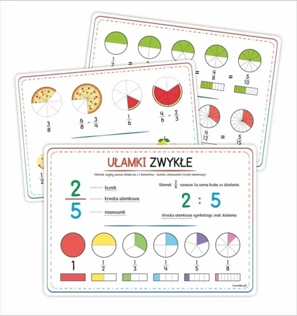 Plansze edukacyjne. Ułamki zwykłe (3 karty)