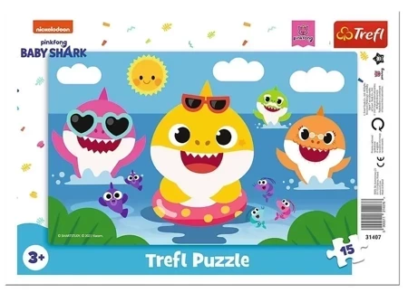 Puzzle 15 Ramkowe Wesołe rekiny Baby Shark 31407