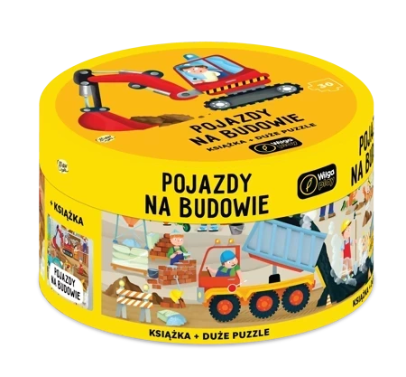 Puzzle 30 Na okrągło + książka Pojazdy na budowie