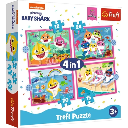 Puzzle 4w1 (12,15,20,24) Rodzina Rekinów Baby Shark 34378