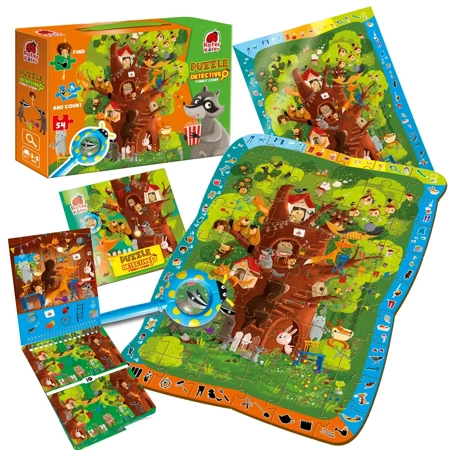 Puzzle 54 z grą edukacyjną i lupą Detective forest story RK1080-04