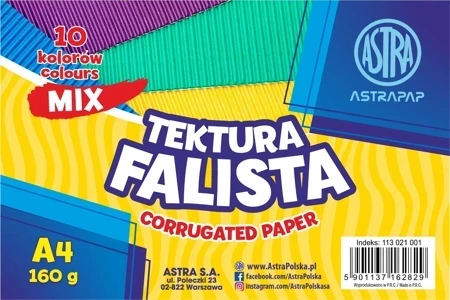 Tektura A4 falista mix 10 kolorów Astra 160g zestaw