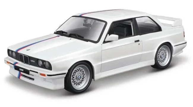 BBURAGO MODEL BMW M3 (E30) 1988 WHITE W/ STRIPE 1:24