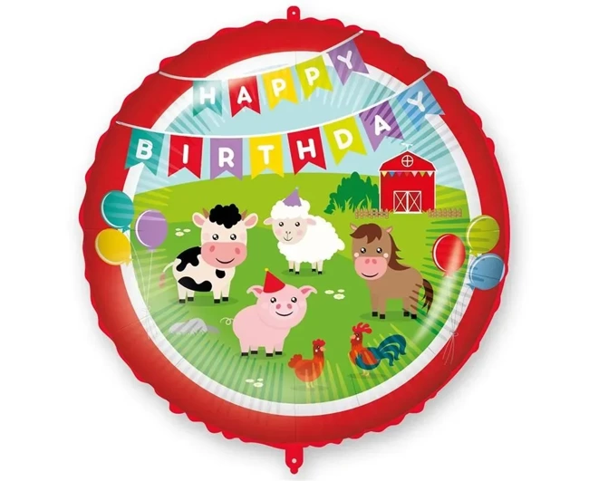 Balon foliowy 46cm Happy Birthday Farmyard