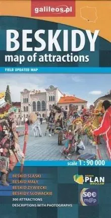 Beskidy map of attractions 1:90000 Field updated map/Galileos