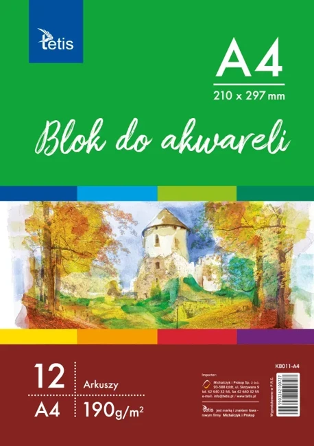 Blok A4 do akwareli 190 g/m2 Tetis 12 arkuszy