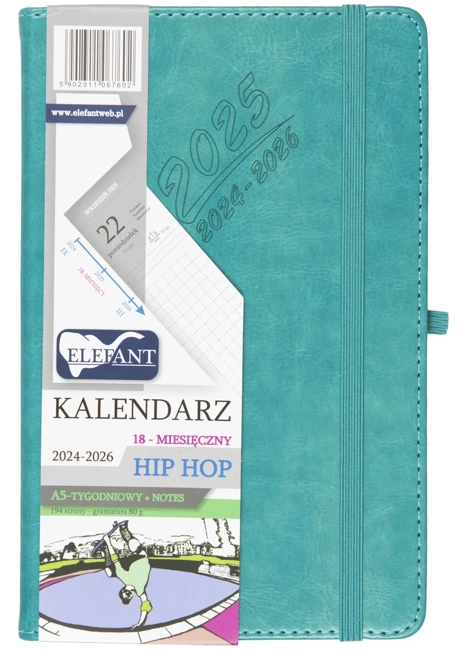 Kalendarz 2024/2025 18 m-cy. Hip hop A5 tygodniowy turkusowy