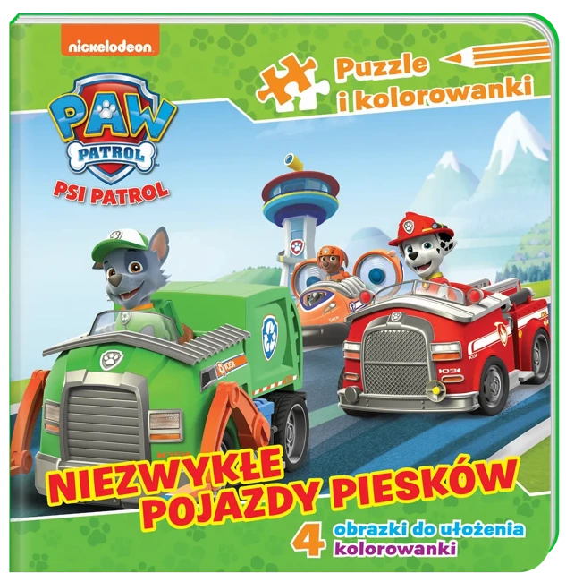 Niezwykłe pojazdy piesków. Puzzle i kolorowanki. Psi Patrol