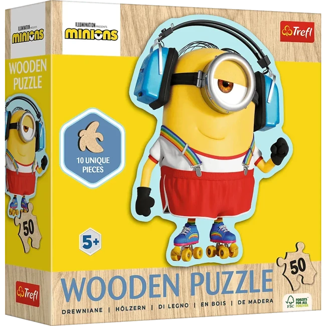 Puzzle 50 Drewniane Konturowe Szalony Minionek 20239