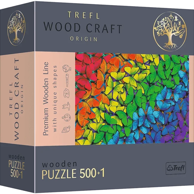 Puzzle 500+1 drewniane Tęczowe motyle 20159