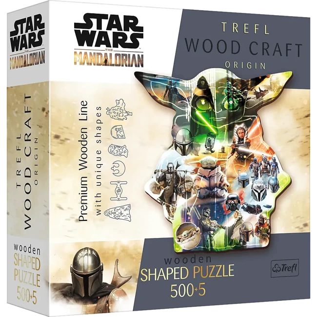 Puzzle 500+5 Puzzle Drewniane konturowe Tajemniczy Grogu  Star Wars The Mandalorian