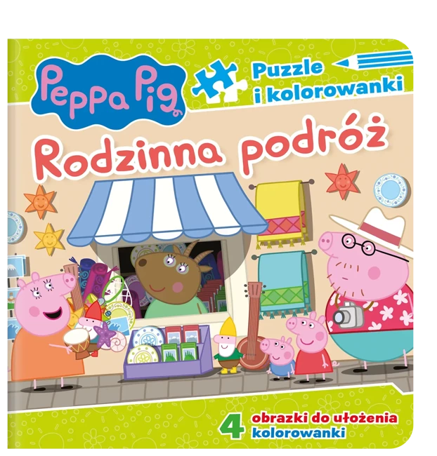 Rodzinna podróż. Puzzle i kolorowanki. Świnka Peppa