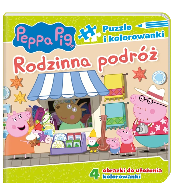 Rodzinna podróż. Puzzle i kolorowanki. Świnka Peppa