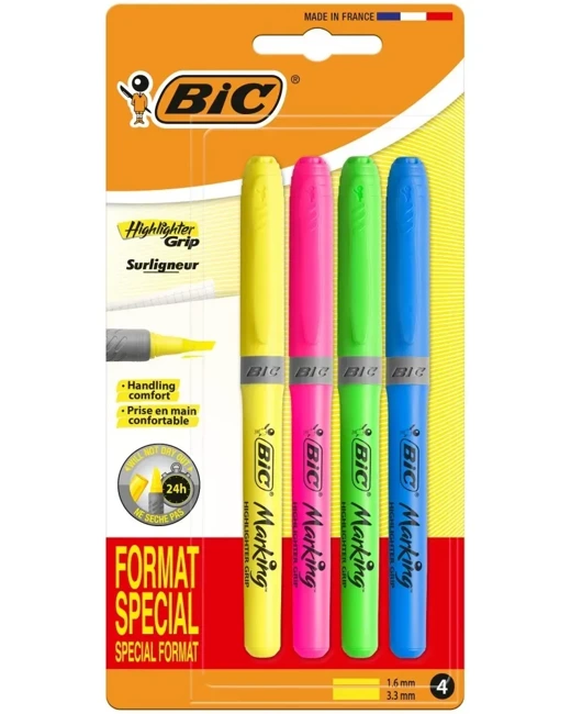 Zakreślacz BIC Highlighter Grip Special Format  4 kolory blister