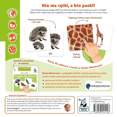 Zwierzęta tu i tam.  Kapitan Nauka. Montessori. Karty sensoryczne